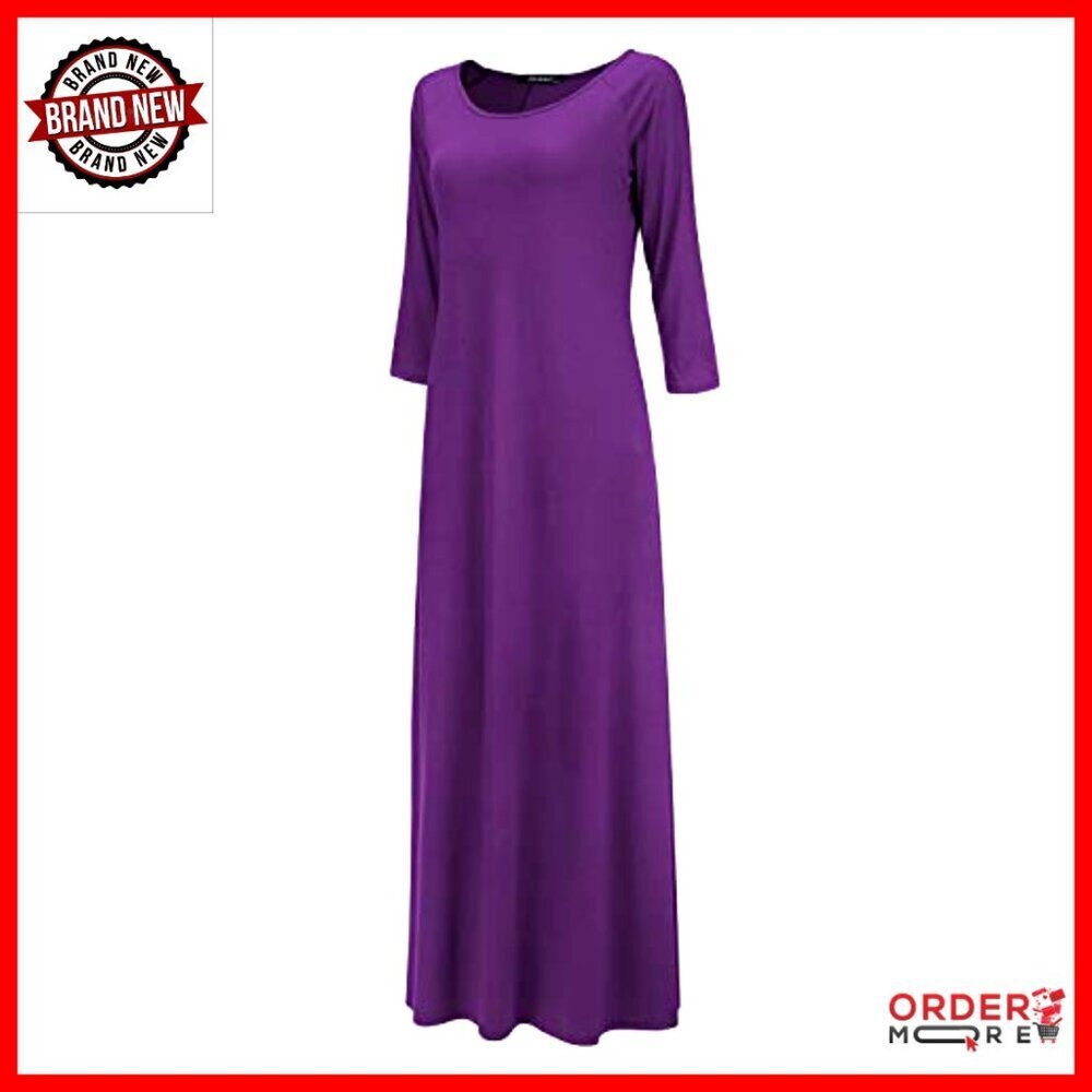 Oversized 3/4 Sleeve Maxi Dress Casual Comfort Stretch Cotton Polyester Blend - Picture 4 of 7